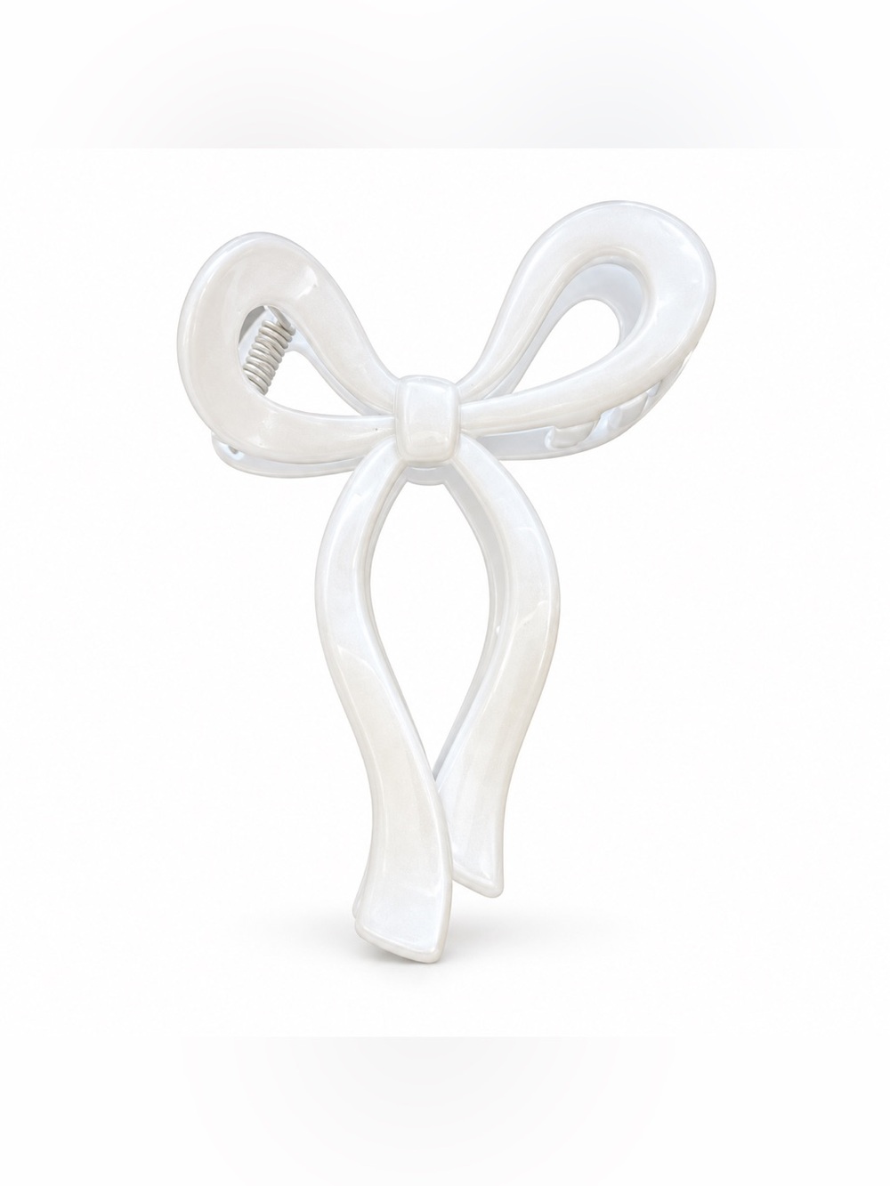White Bow Coquette Girl Neutral Matte Large Extra Hold 5" Lobster Claw Hair Clip